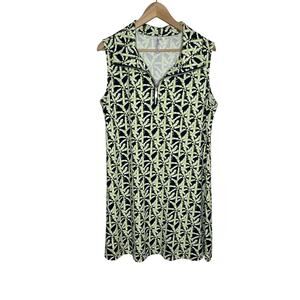 Lulu B Sleeveless Shift Dress XL Navy Green Palm Tree Vacation Cruise Travel